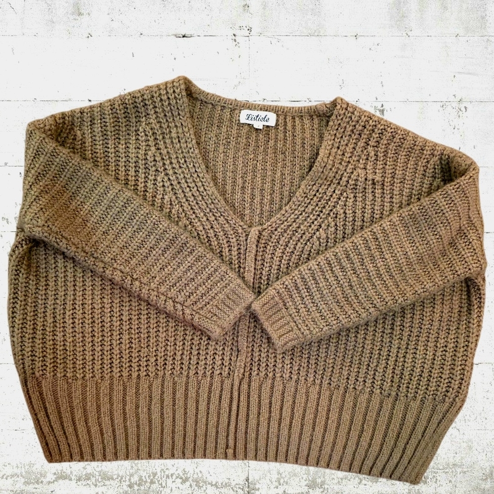 Urban Outfitters Listicle V-Neck Cable Knit Oversized Sweater